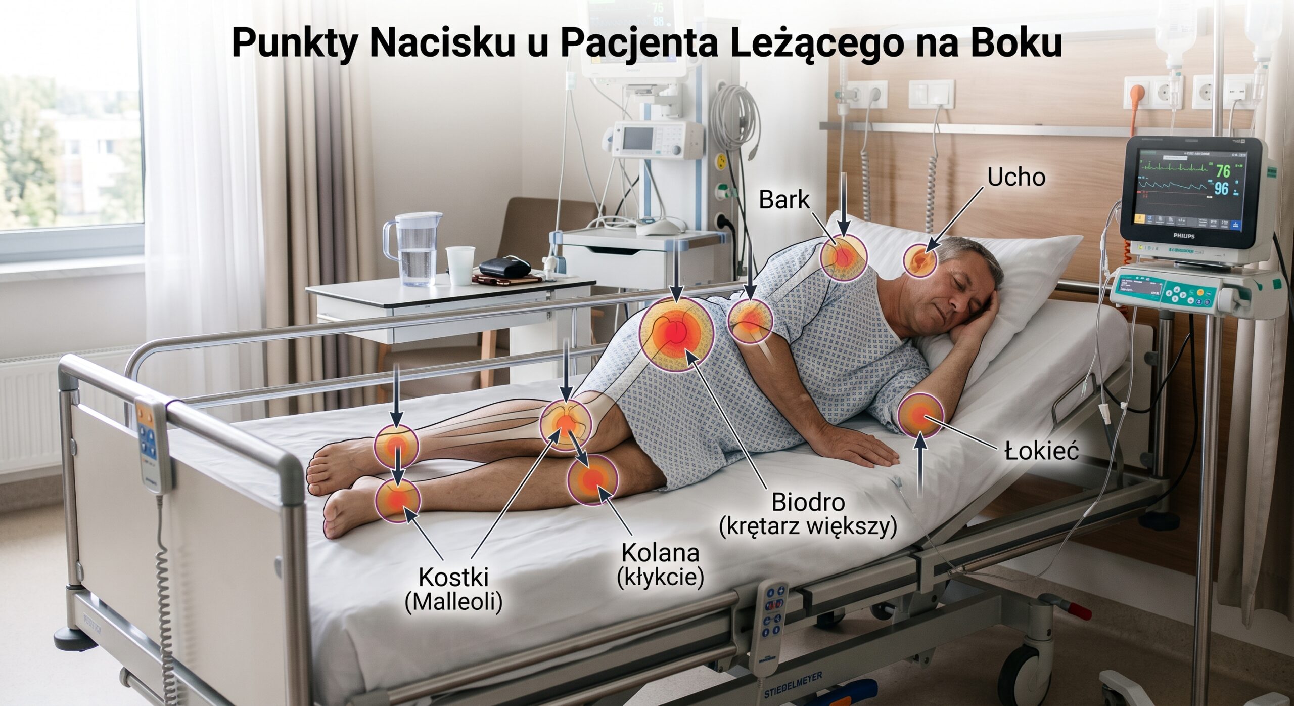 Punkty nacisku u pacjenta leżącego na boku